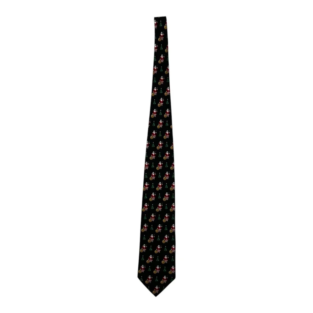 Hallmark Mens All Silk Christmas Tie Santa Tree Holiday Novelty Black 59